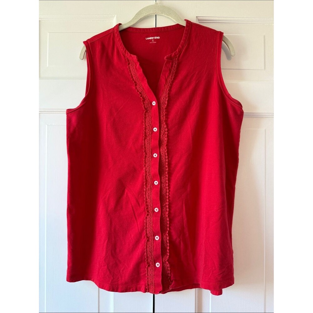 LANDS' END EMBROIDERED TUNIC TANK TOP RED SZ MEDIUM (10-12)